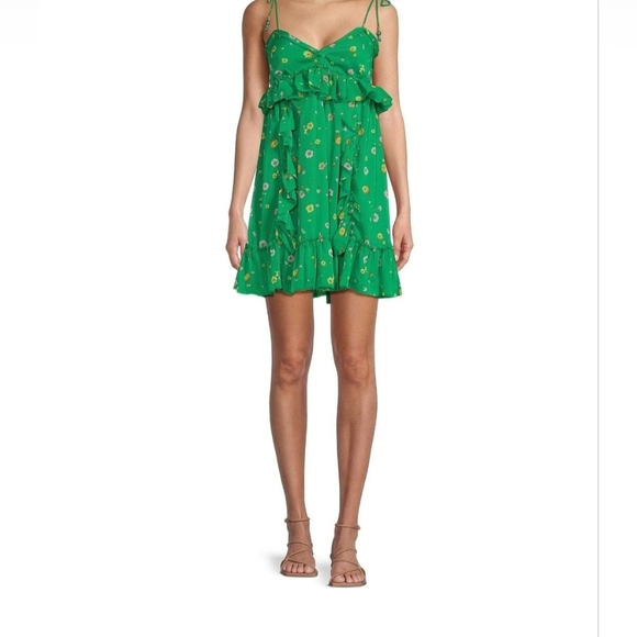 LUCKY BRAND Green Spagetti Straps Mini Floral Dress Lined size XL - Picture 1 of 11